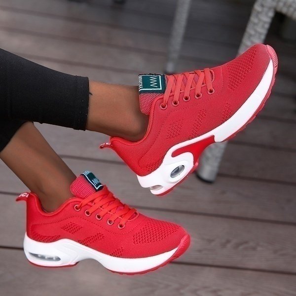 Women's Orthopedic Lace-Up Lightweight Mesh Sneakers - Rood