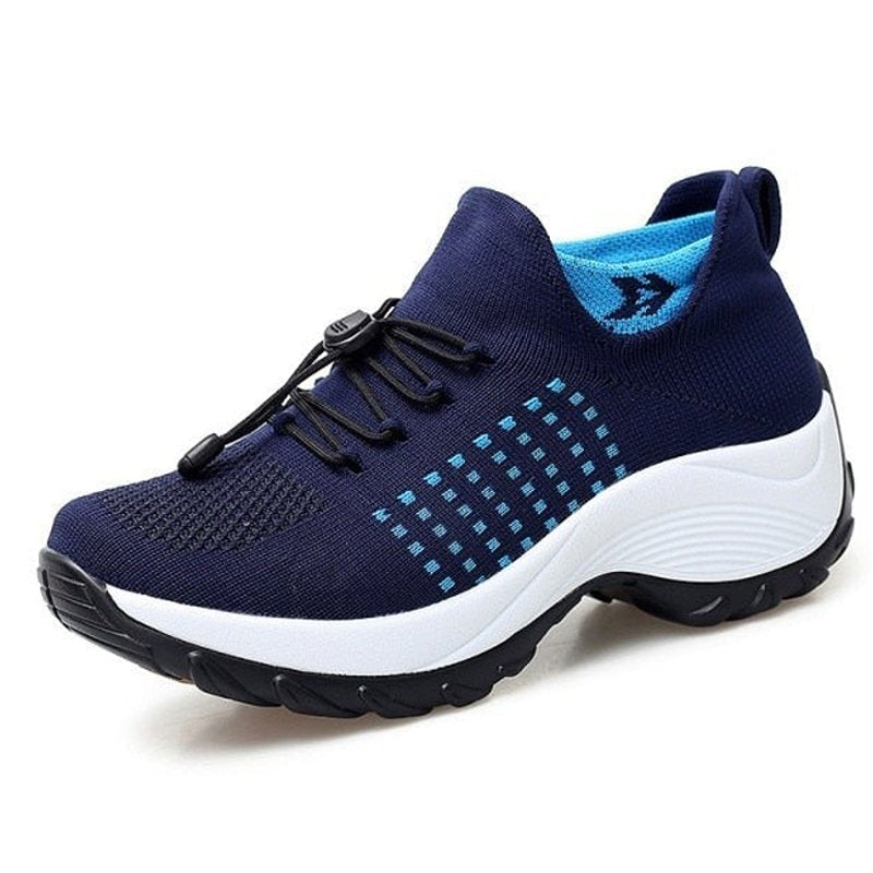 Women's Orthopedic Memory-Foam Lace-Up Platform Sneakers - White Blue