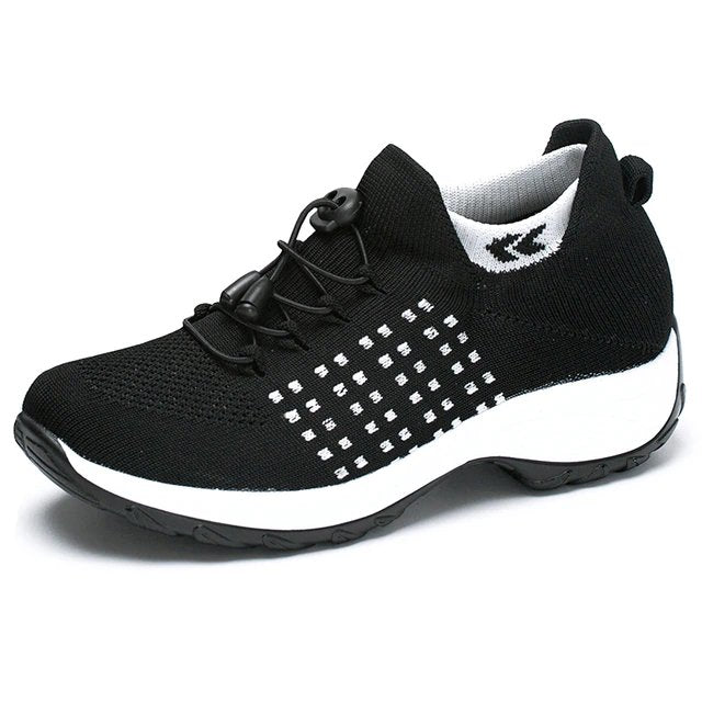 Women's Orthopedic Memory-Foam Lace-Up Platform Sneakers - Black White