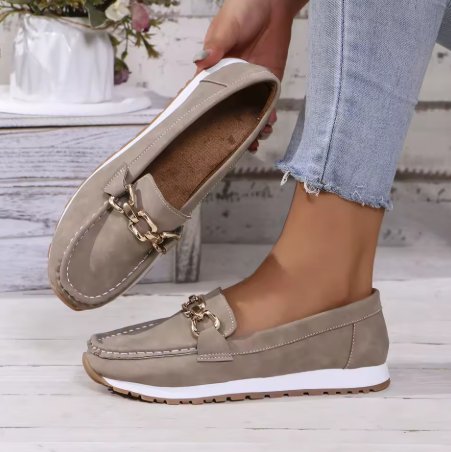 Women's Orthopedic Non-Slip Gold-Buckle Slip-On Loafers - Grey