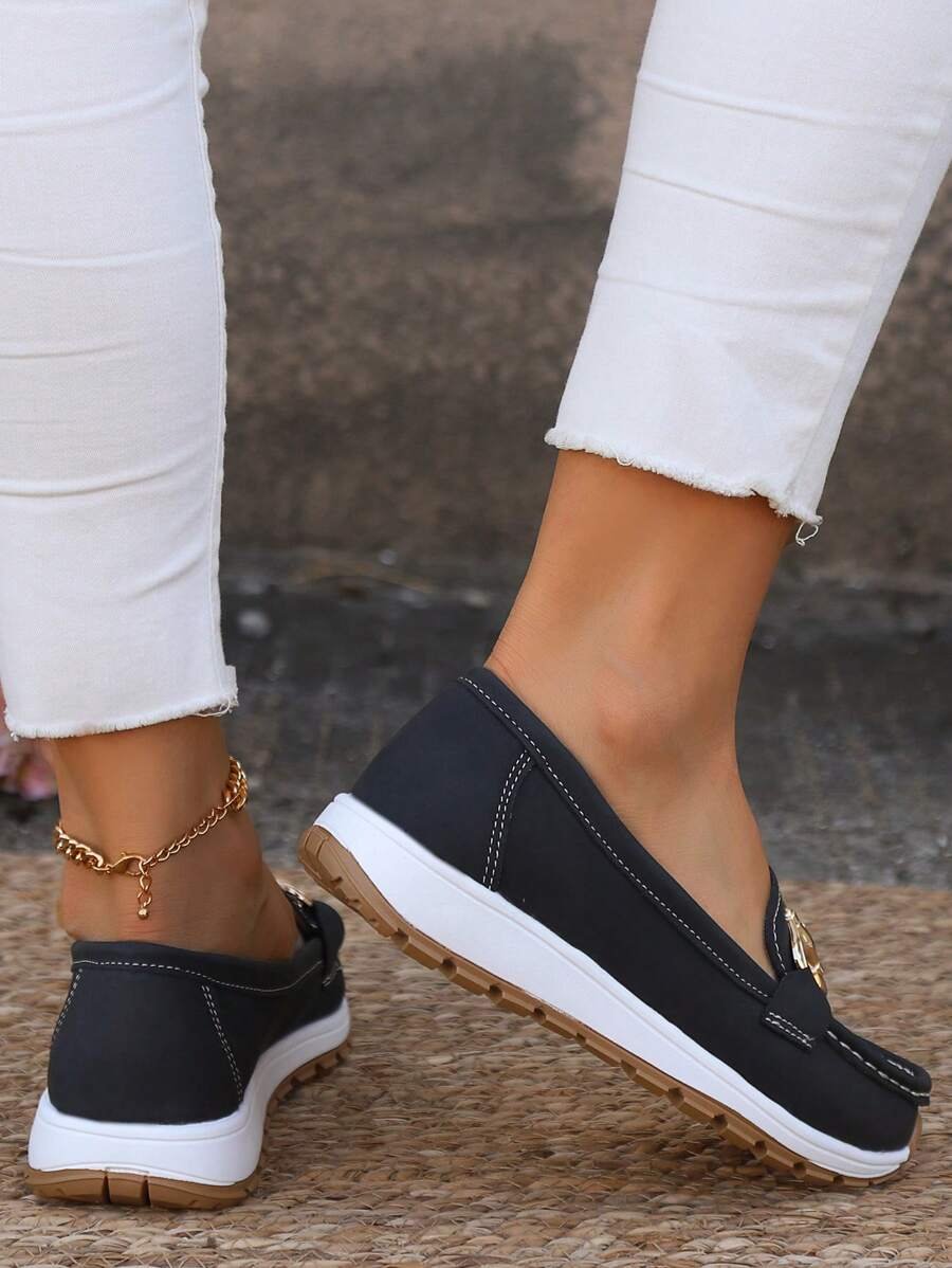 Women's Orthopedic Non-Slip Gold-Buckle Slip-On Loafers