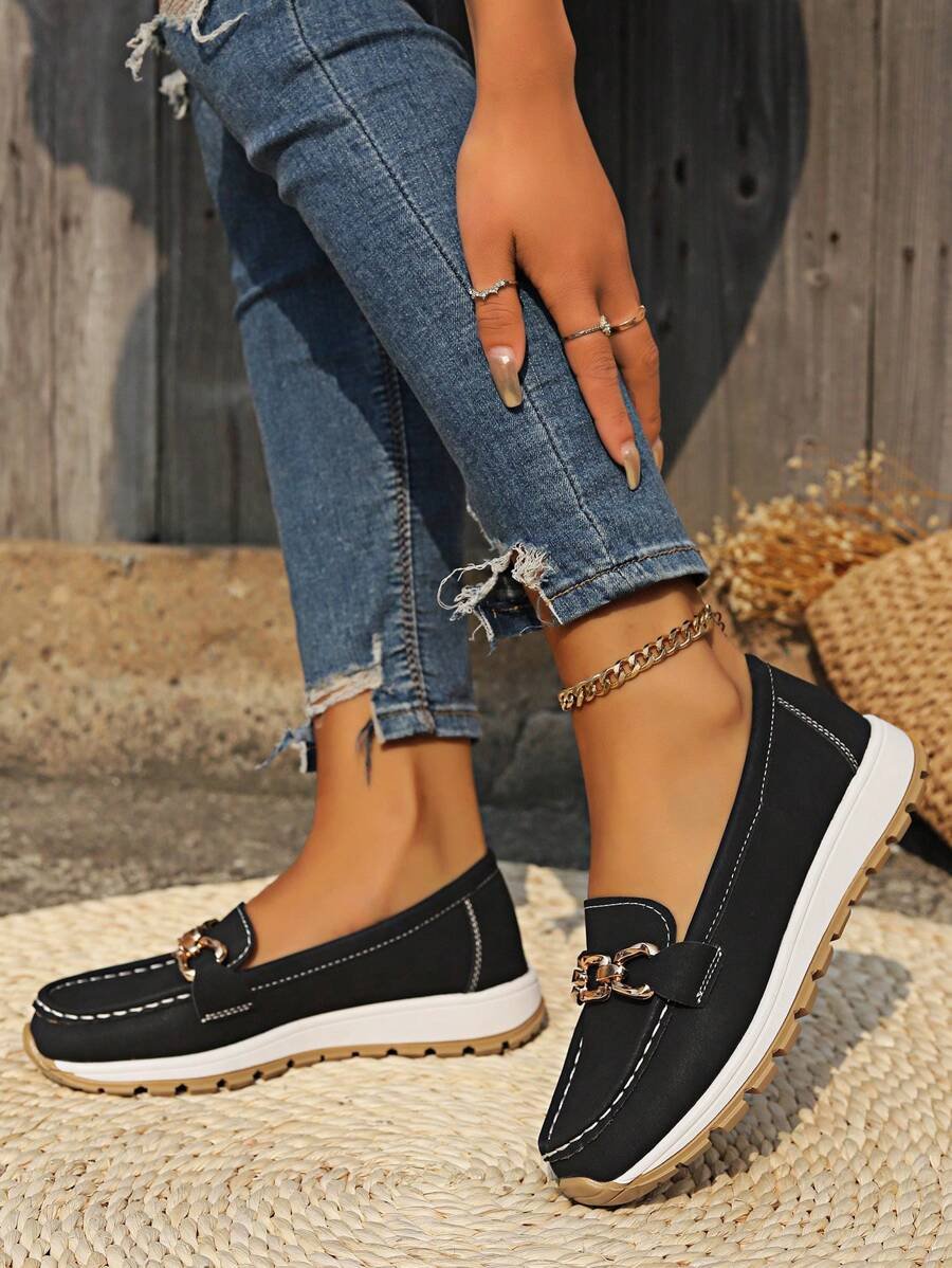 Women's Orthopedic Non-Slip Gold-Buckle Slip-On Loafers