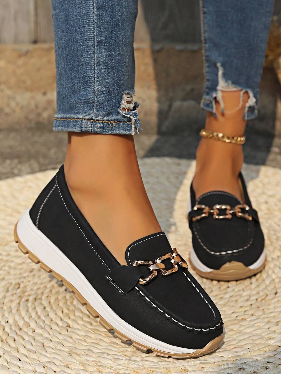 Women's Orthopedic Non-Slip Gold-Buckle Slip-On Loafers
