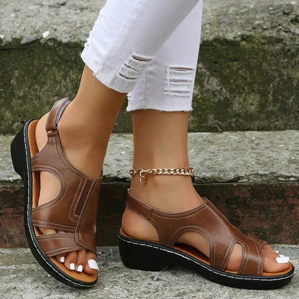 Women's Orthopedic PU Leather Wedge Arch-Support Sandals - Brown
