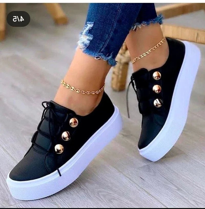 Women's Orthopedic Round-Toe Platform Lace-Up Sneakers - Black (Almost sold out!)