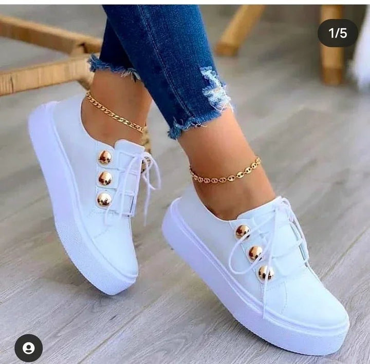 Women's Orthopedic Round-Toe Platform Lace-Up Sneakers - White (Almost sold out!)