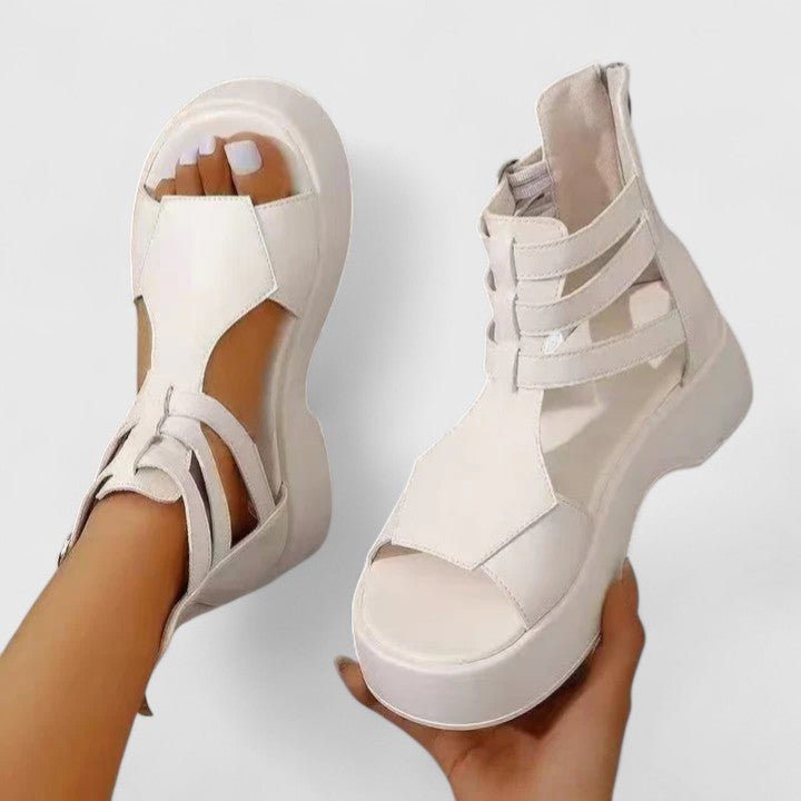 Women's Platform Gladiator Sandals Buckle Ankle Strap Open Toe - Weiß