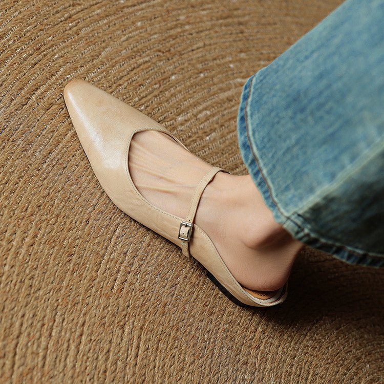 Women's Pointed-Toe Leather Mary Jane Buckle-Strap Mule Flats