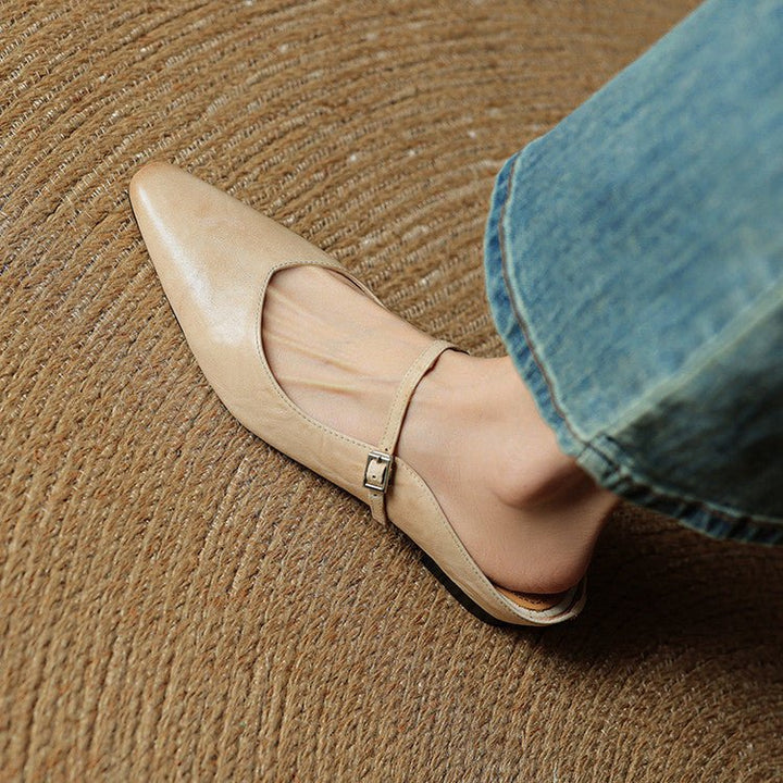 Women's Pointed-Toe Leather Mary Jane Buckle-Strap Mule Flats