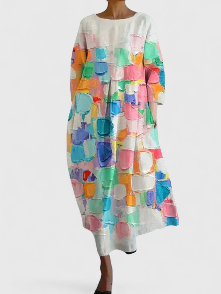 Women's Relaxed-Fit 3/4-Sleeve Sea Turtle Print Midi Dress - Flower 2
