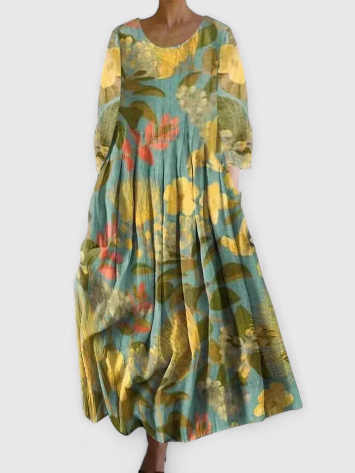 Women's Relaxed-Fit 3/4-Sleeve Sea Turtle Print Midi Dress - Flower 4