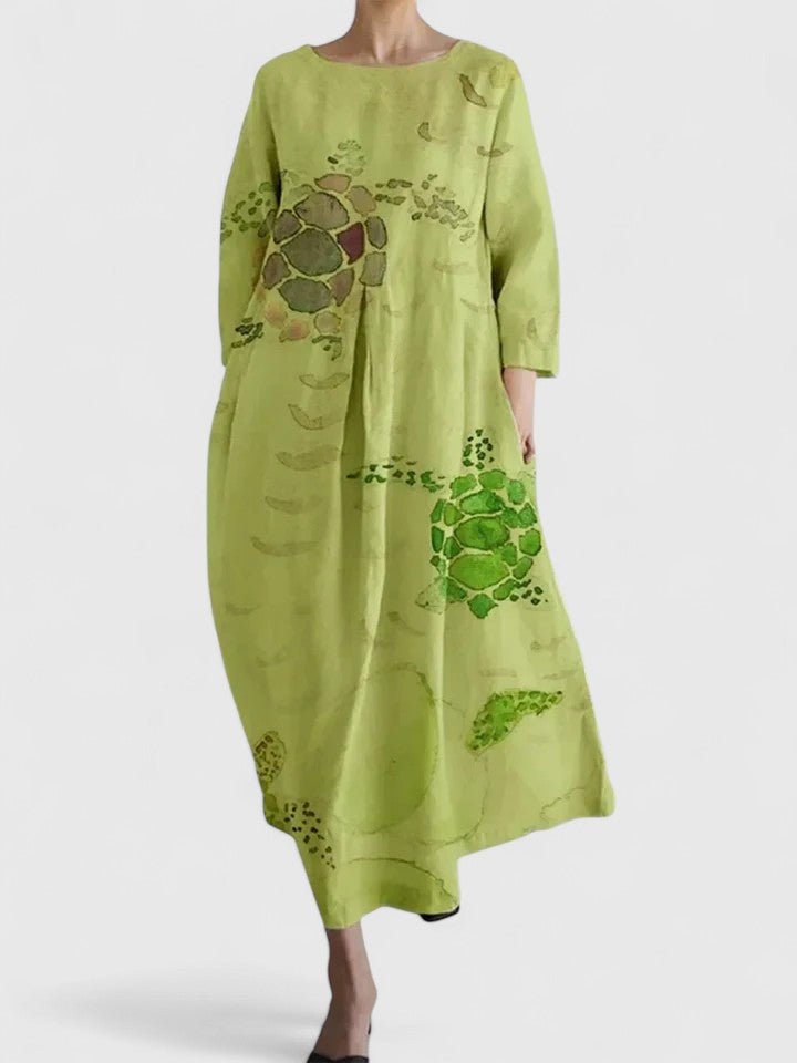 Women's Relaxed-Fit 3/4-Sleeve Sea Turtle Print Midi Dress - Flower 5