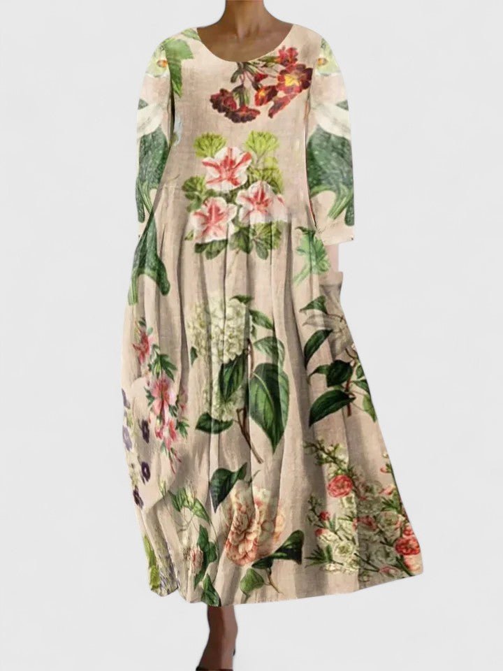 Women's Relaxed-Fit 3/4-Sleeve Sea Turtle Print Midi Dress - Flower 6