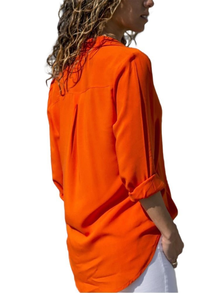 Women's Relaxed-Fit Button-Down Roll-Sleeve Collared Blouse