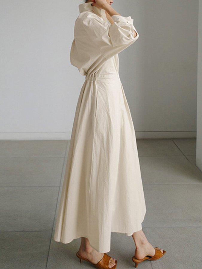 Women's Relaxed-Fit Button-Front Long Sleeve Maxi Shirt Dress