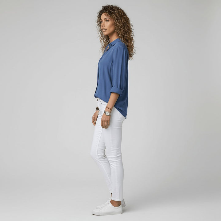 Women's Relaxed-Fit Button-Up Long Sleeve Shirt Collar Blouse