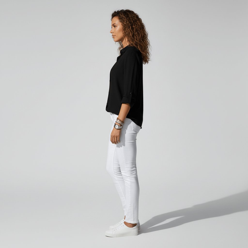 Women's Relaxed-Fit Button-Up Long Sleeve Shirt Collar Blouse