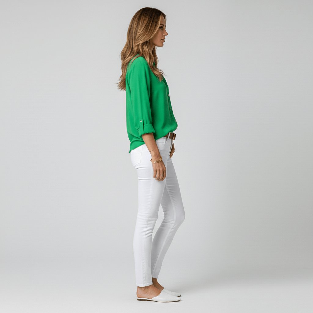 Women's Relaxed-Fit Button-Up Long Sleeve Shirt Collar Blouse