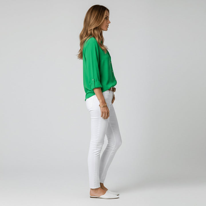 Women's Relaxed-Fit Button-Up Long Sleeve Shirt Collar Blouse