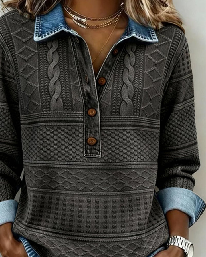 Women's Relaxed-Fit Cable-Knit Half-Button Collar Sweatshirt