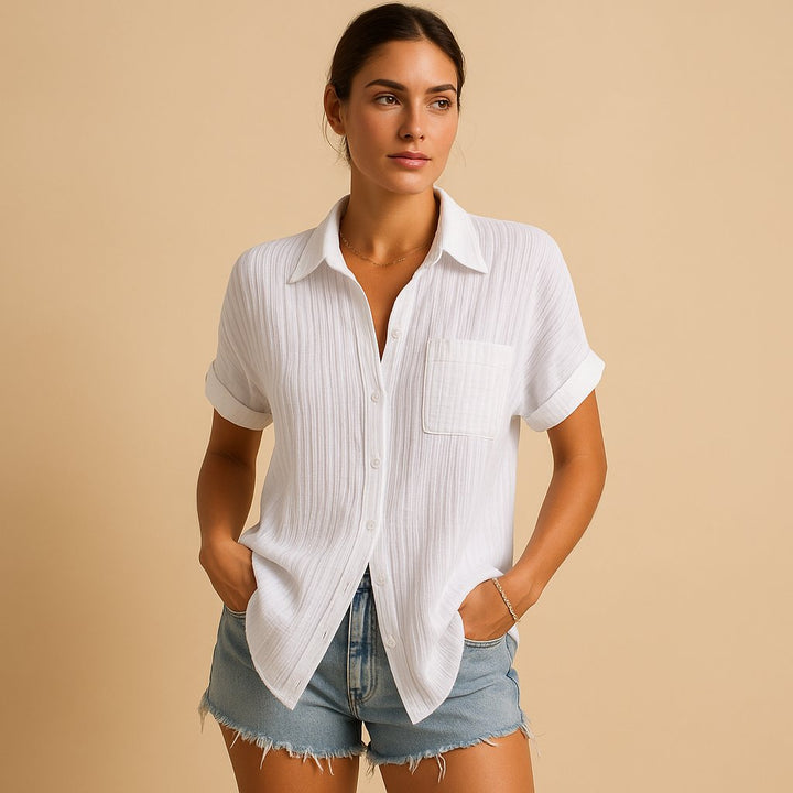 Women's Relaxed-Fit Cotton Gauze Short Sleeve Button-Down Shirt