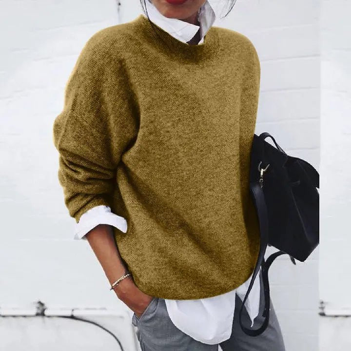 Women's Relaxed-Fit Crew Neck Cashmere Blend Pullover Sweater - Khaki