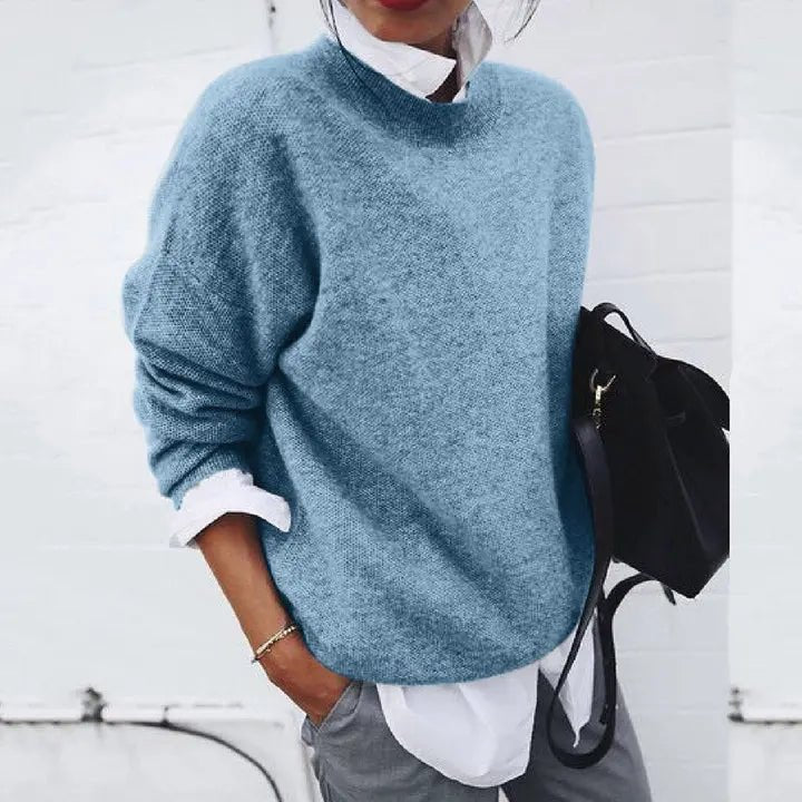 Women's Relaxed-Fit Crew Neck Cashmere Blend Pullover Sweater - Blue