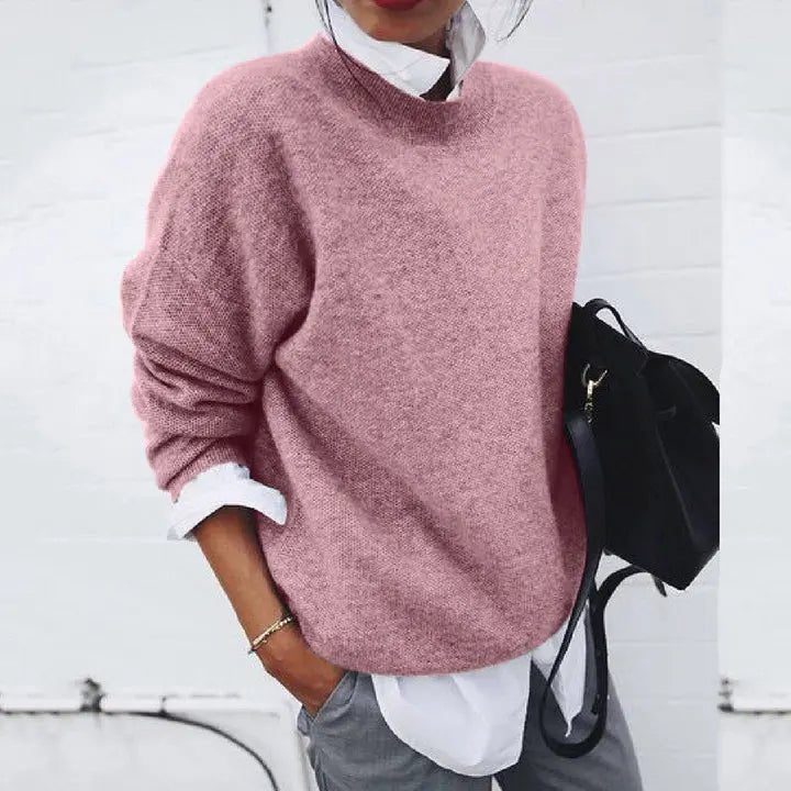Women's Relaxed-Fit Crew Neck Cashmere Blend Pullover Sweater - Pink