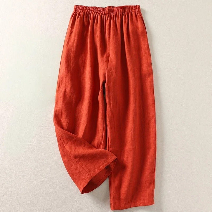 Women's Relaxed-Fit Elastic-Waist Linen Pants - Orange