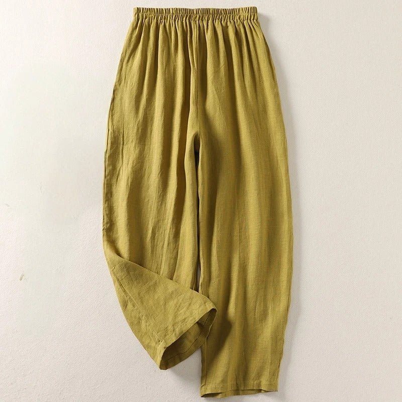 Women's Relaxed-Fit Elastic-Waist Linen Pants - Olive