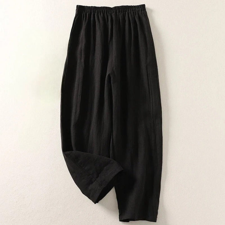 Women's Relaxed-Fit Elastic-Waist Linen Pants - Black