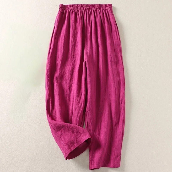 Women's Relaxed-Fit Elastic-Waist Linen Pants - Pink