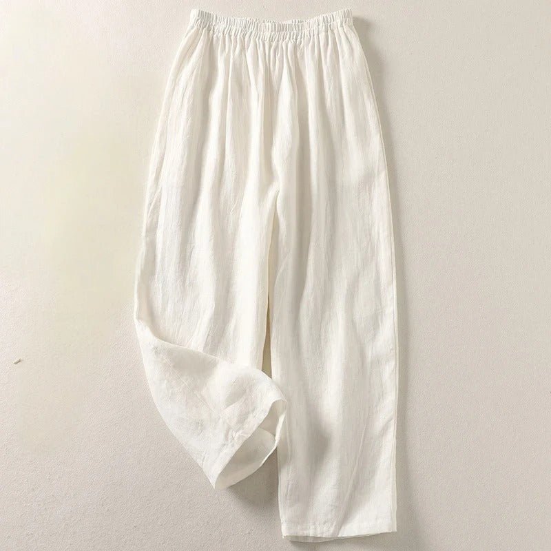 Women's Relaxed-Fit Elastic-Waist Linen Pants - White