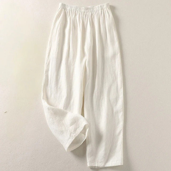 Women's Relaxed-Fit Elastic-Waist Linen Pants - White