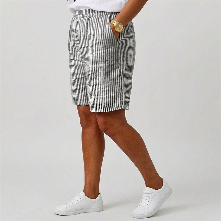 Women's Relaxed-Fit Elastic-Waist Striped Linen Bermuda Shorts