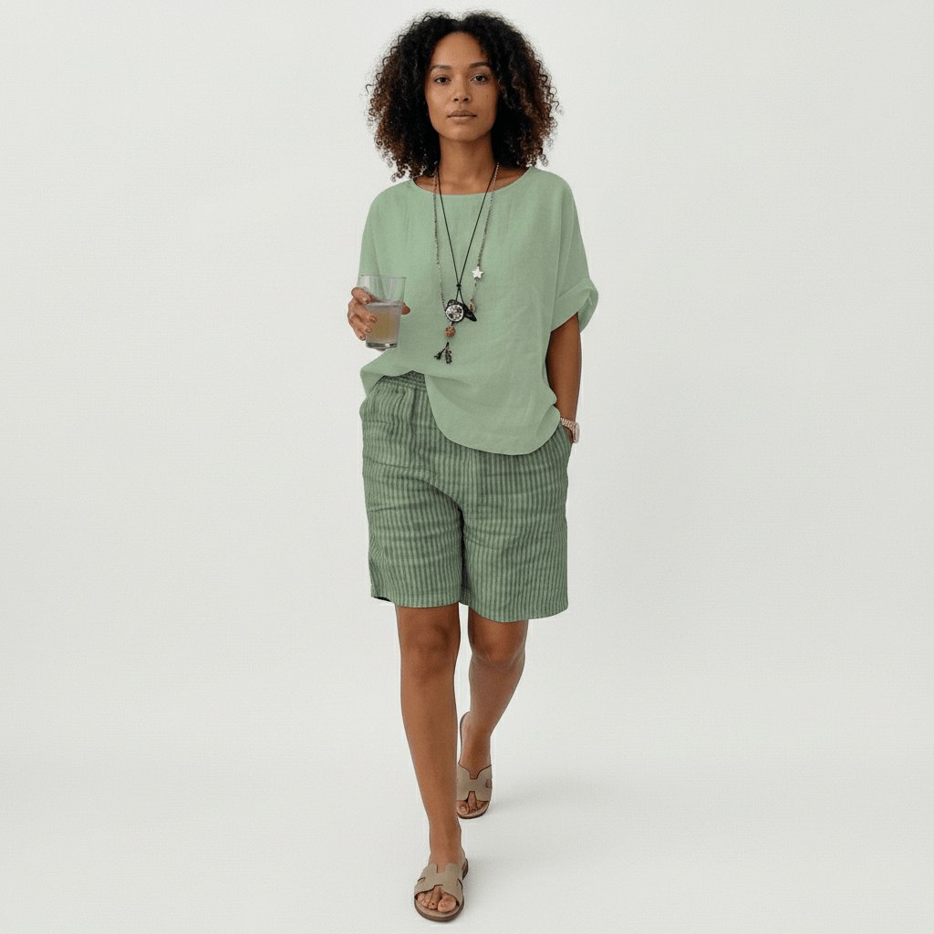 Women's Relaxed-Fit Elastic-Waist Striped Linen Bermuda Shorts