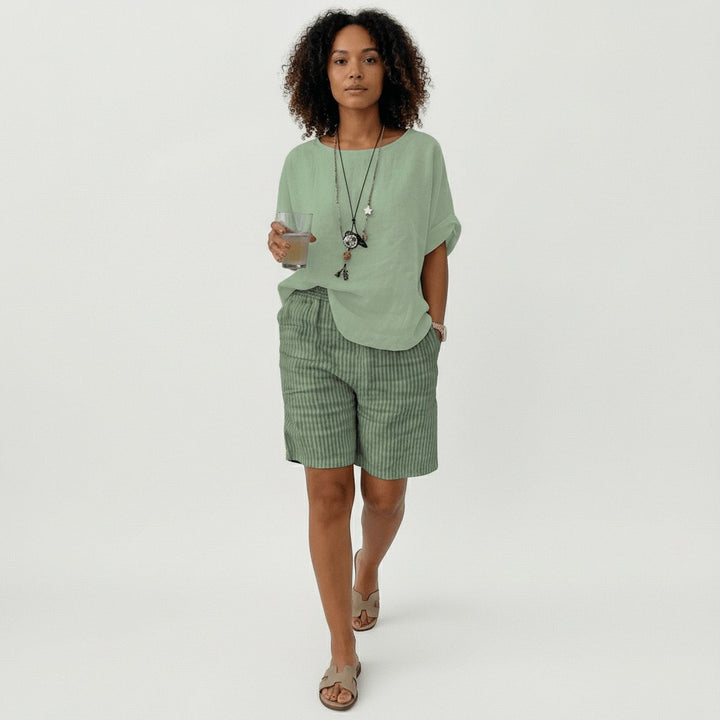Women's Relaxed-Fit Elastic-Waist Striped Linen Bermuda Shorts