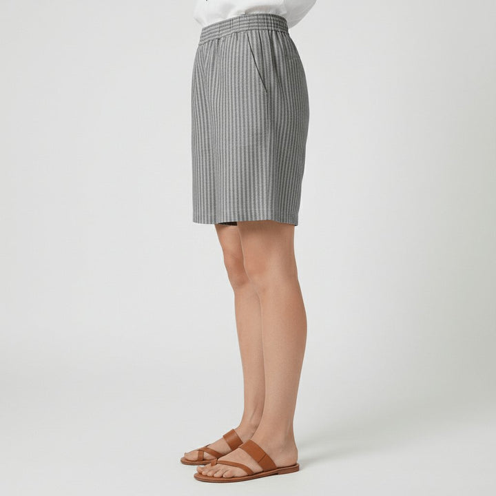 Women's Relaxed-Fit Elastic-Waist Striped Linen Bermuda Shorts