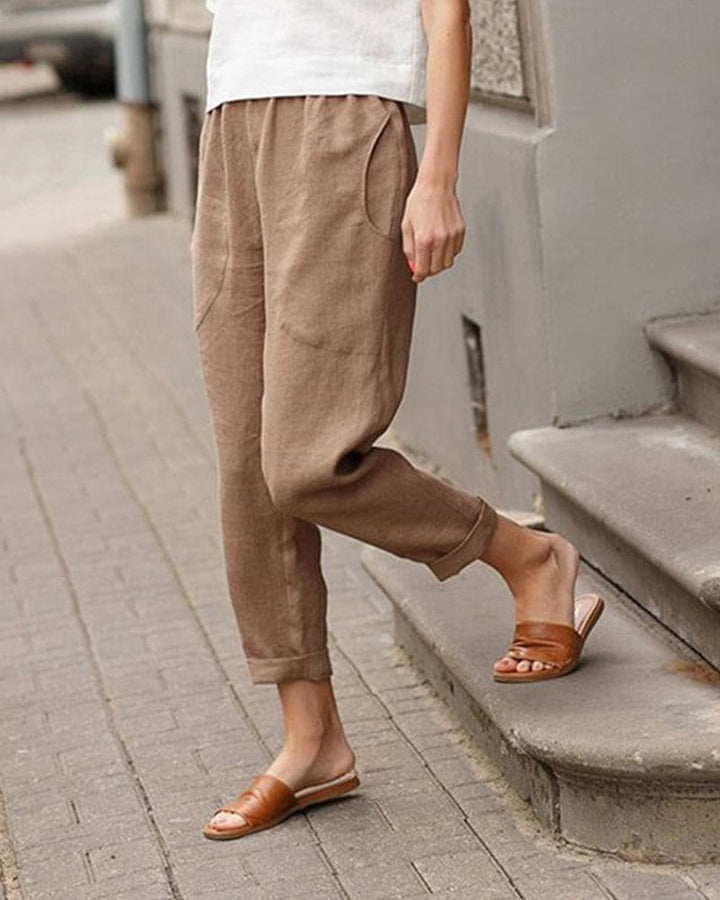 Women's Relaxed-Fit Linen-Cotton Tapered Pants Elastic Waist