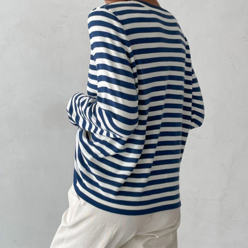 Women's Relaxed-Fit Long-Sleeve Striped Crewneck Sweater