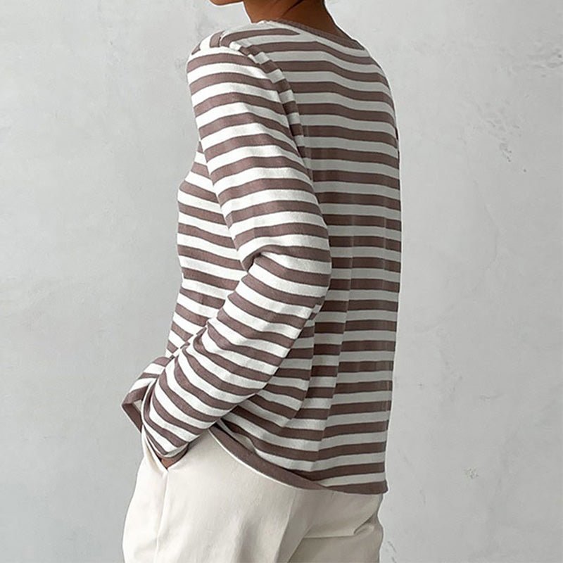 Women's Relaxed-Fit Long-Sleeve Striped Crewneck Sweater