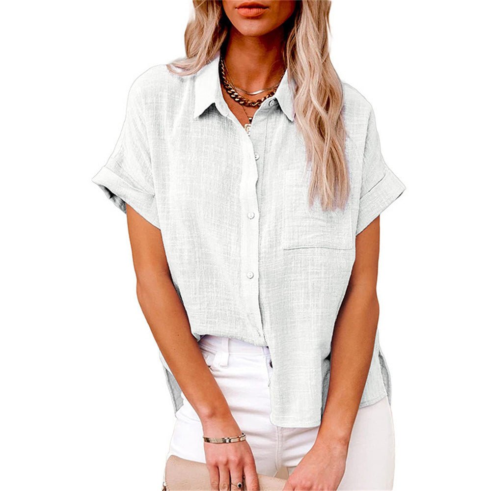 Women's Relaxed-Fit Short-Sleeve Button-Down Shirt Front Pocket - White