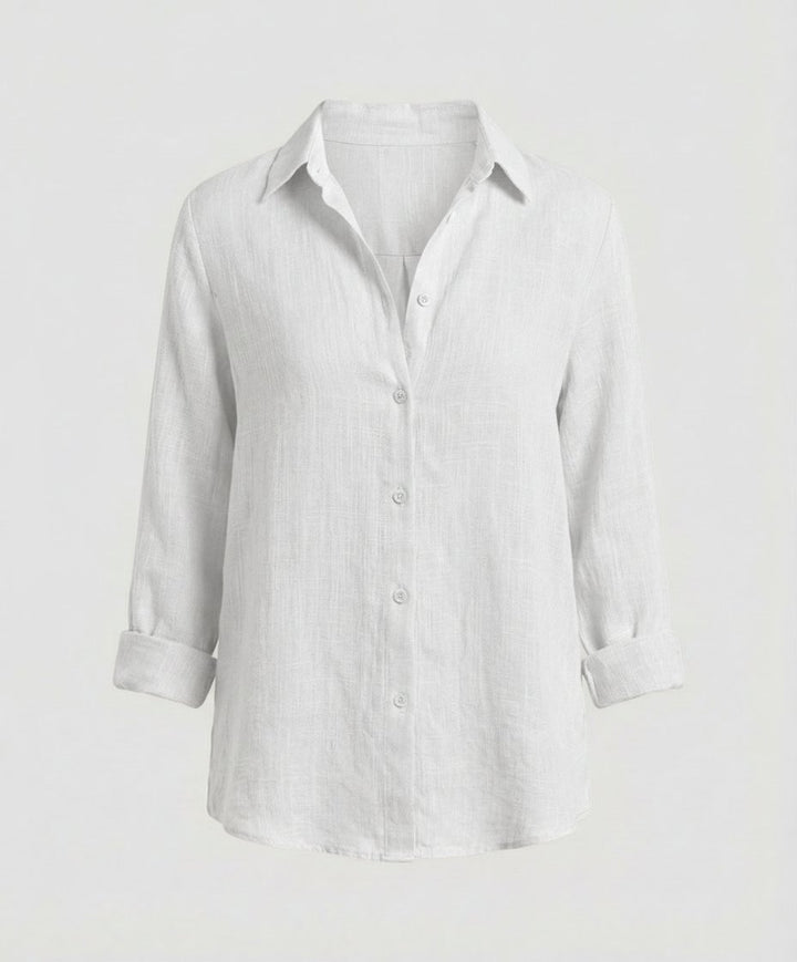 Women's Relaxed-Fit Three-Quarter Sleeve Linen Button-Up Shirt
