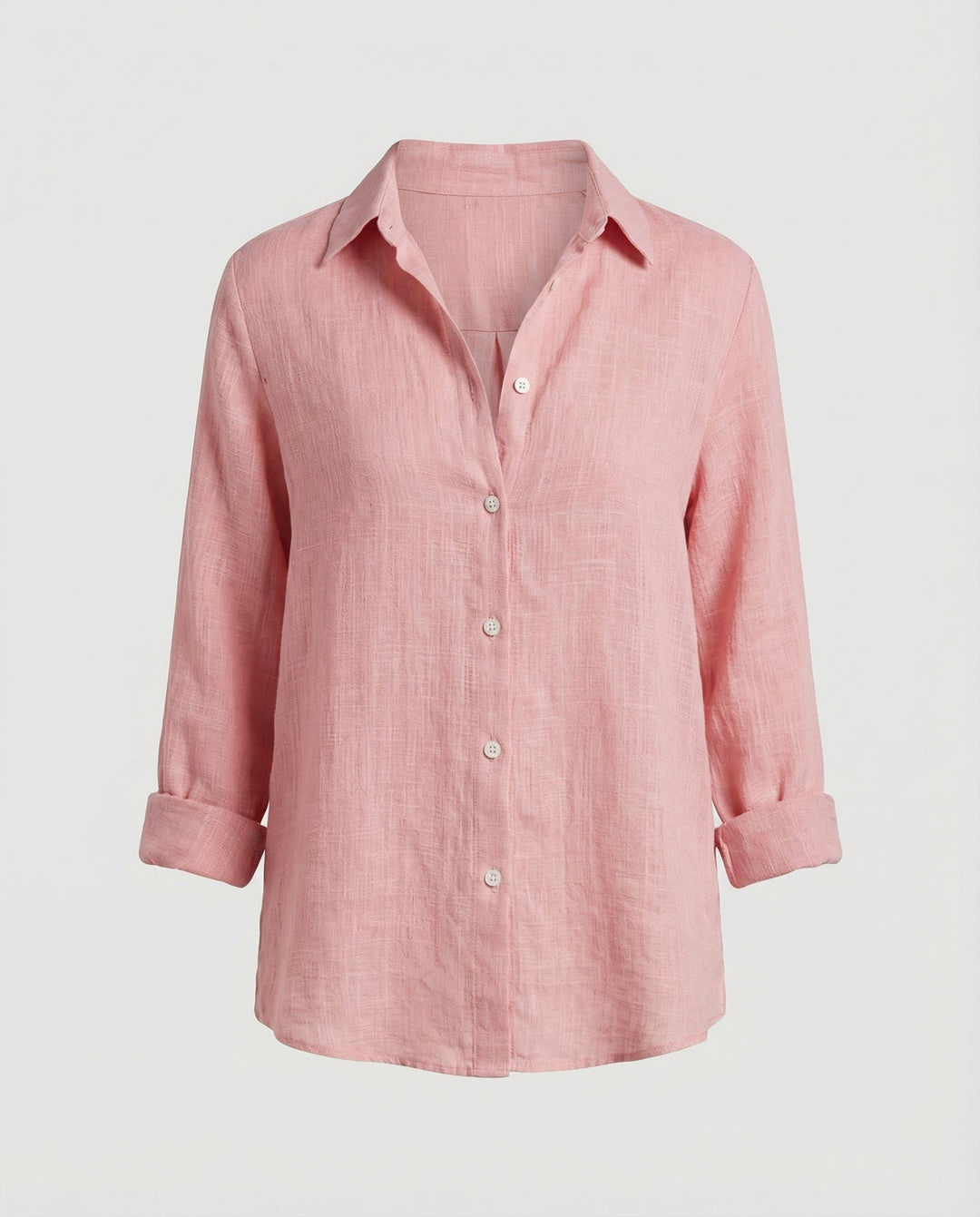 Women's Relaxed-Fit Three-Quarter Sleeve Linen Button-Up Shirt - Pink