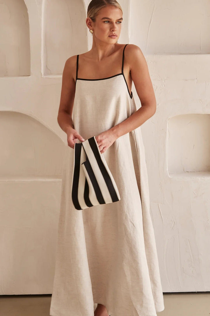 Women's Relaxed Linen-Blend Contrast-Trim Maxi Dress