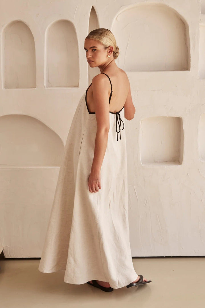 Women's Relaxed Linen-Blend Contrast-Trim Maxi Dress