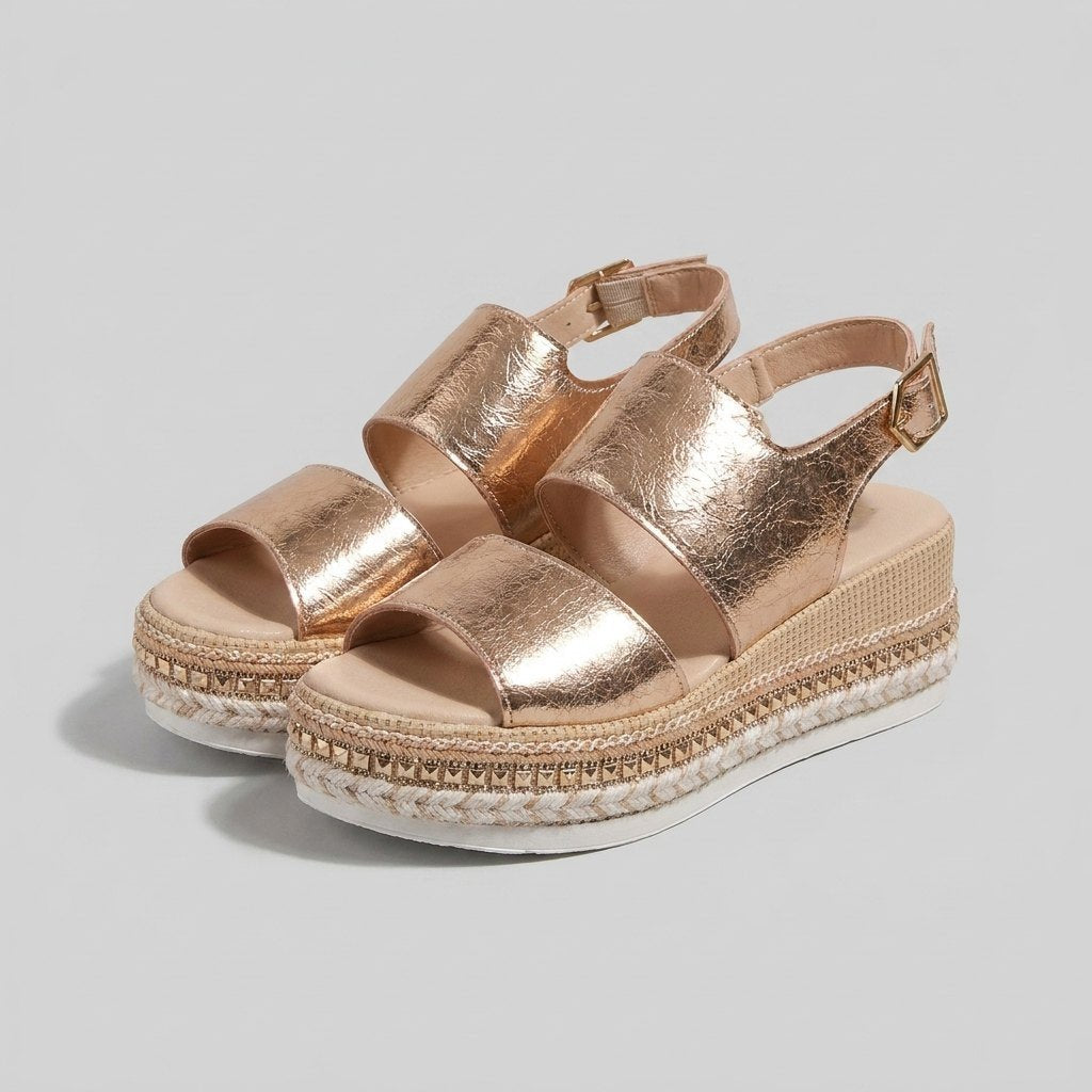 Women's Rose Gold Metallic Platform Espadrille Slingback Sandals - GOLD