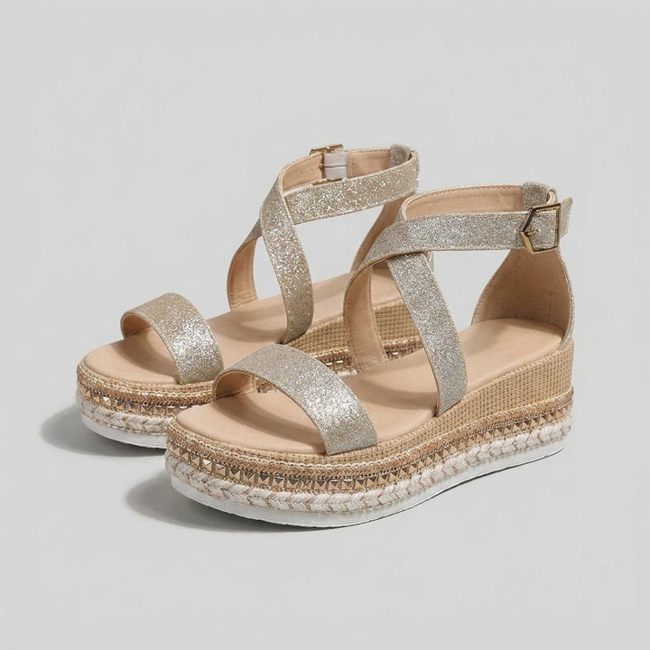 Women's Rose Gold Metallic Platform Espadrille Slingback Sandals - Silver
