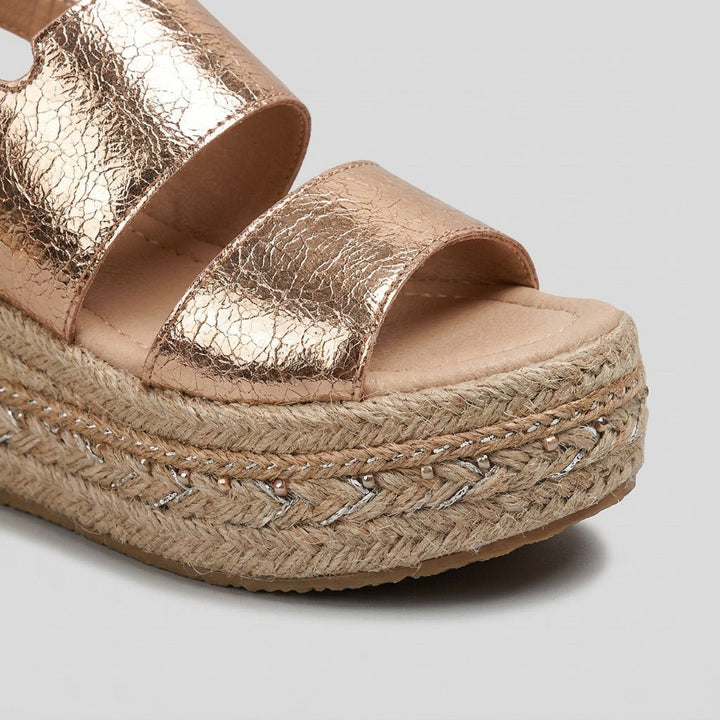 Women's Rose Gold Metallic Platform Espadrille Slingback Sandals