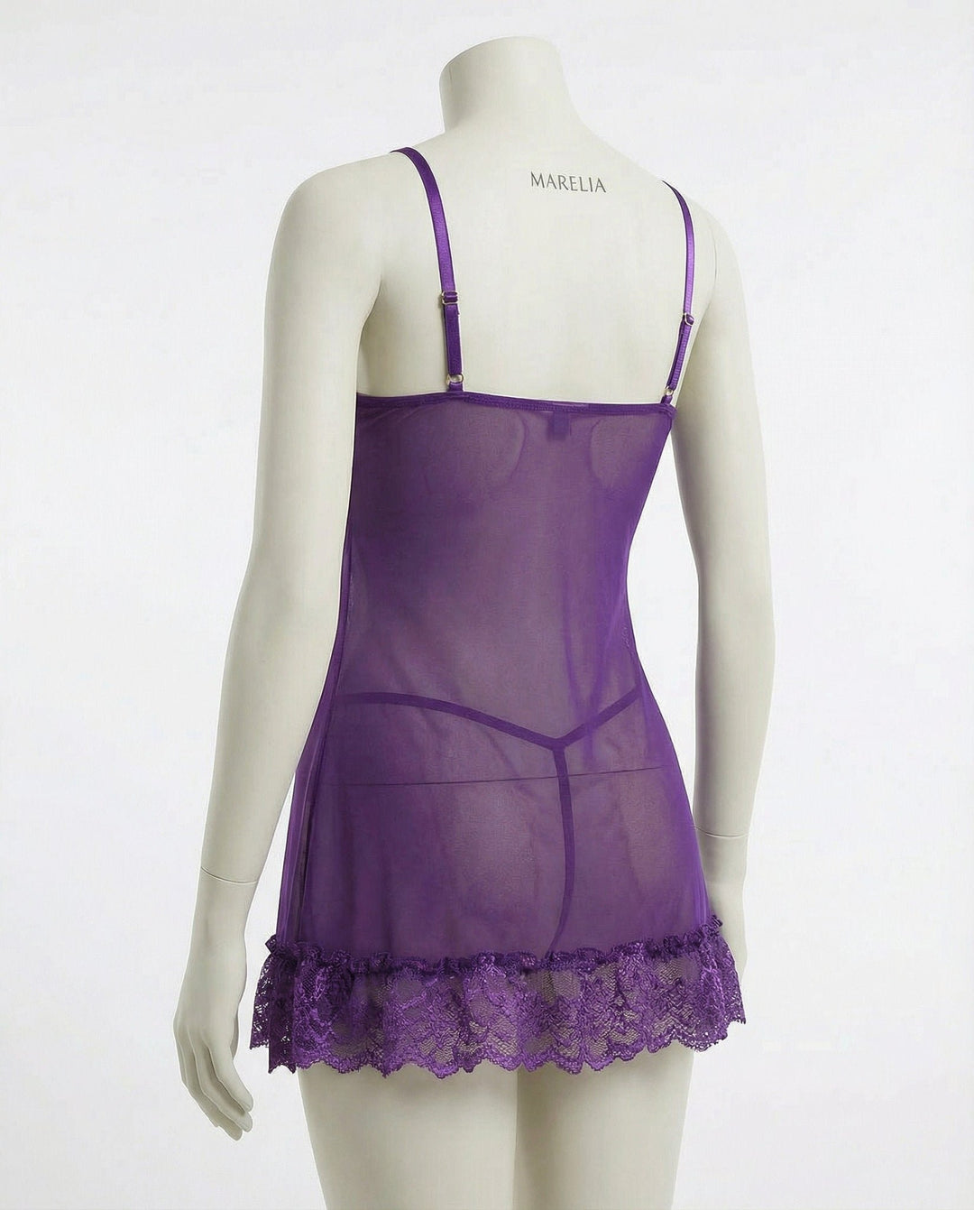 Women's Sheer Mesh Floral Lace Scallop-Hem Chemise
